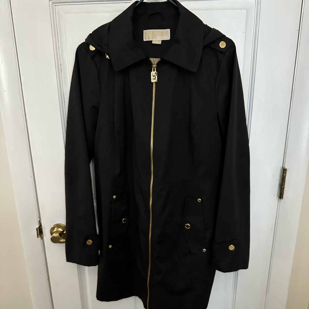 Michael Kors black hooded coat with gold detail